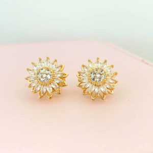 Aretes Girasol Giratorio + Caja de Regalo