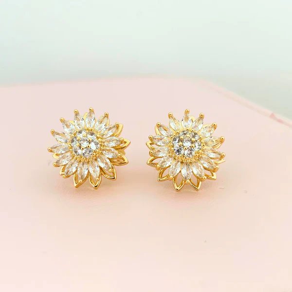 Aretes Girasol Giratorio + Caja de Regalo