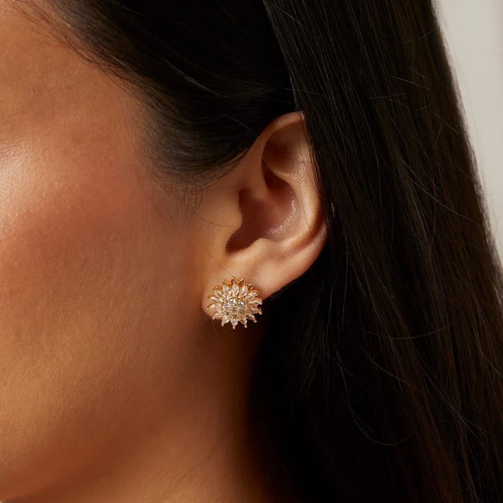 Aretes Girasol Giratorio + Caja de Regalo