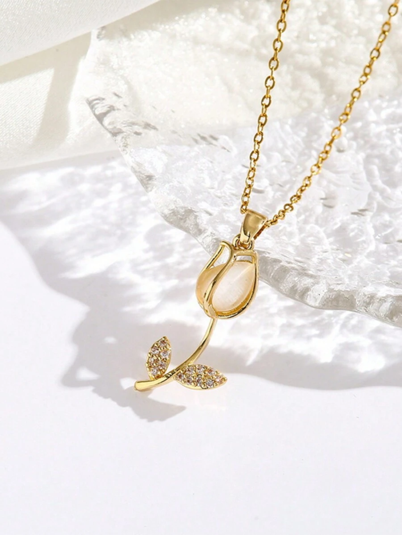 Collar Flor Tulipan Cristal + Caja de regalo