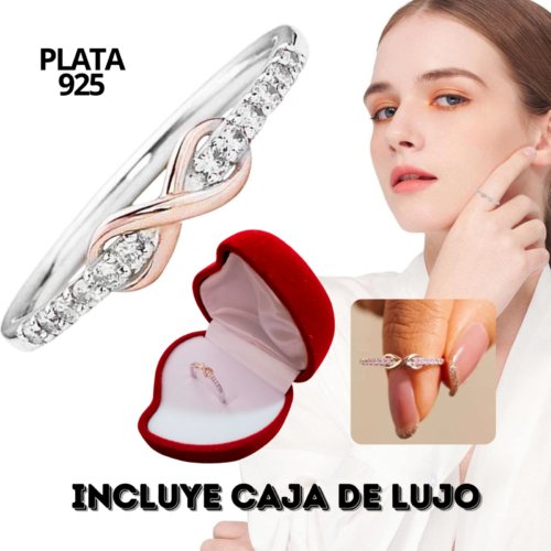 Anillo Infinito Plata Circonia + Caja de Regalo de Lujo