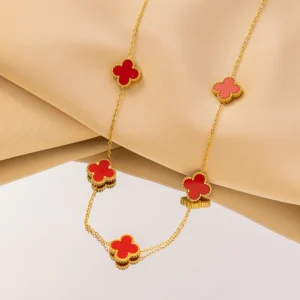 Combo Collar Van Cleef Bañado en Oro + Caja de Regalo